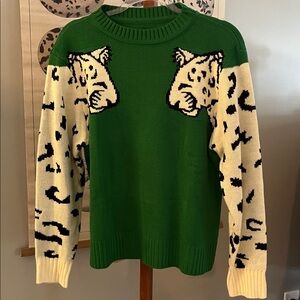 Green Sweater with Leopard Design